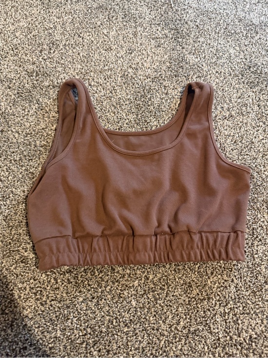 Tops - Brown Ribbed Sports Bra Crop Top